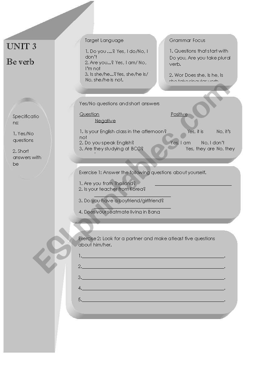 Be verb worksheet