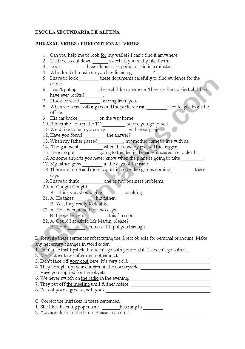 phrasal verbs worksheet