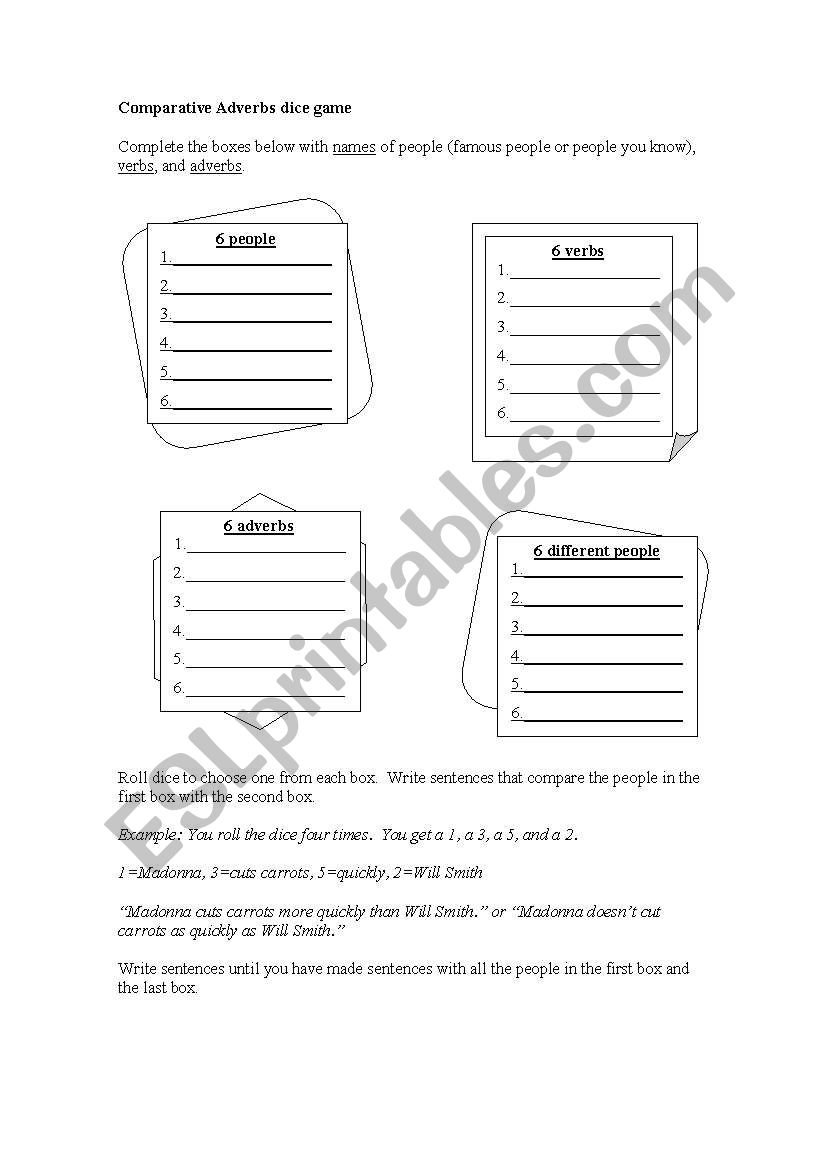 comparative game worksheet