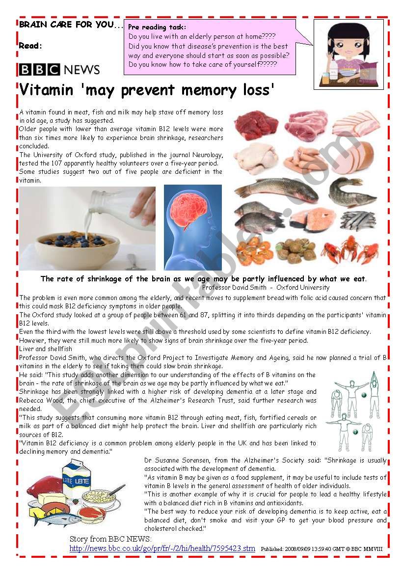 Vitamin Â´may prevent memory lossÂ´ 