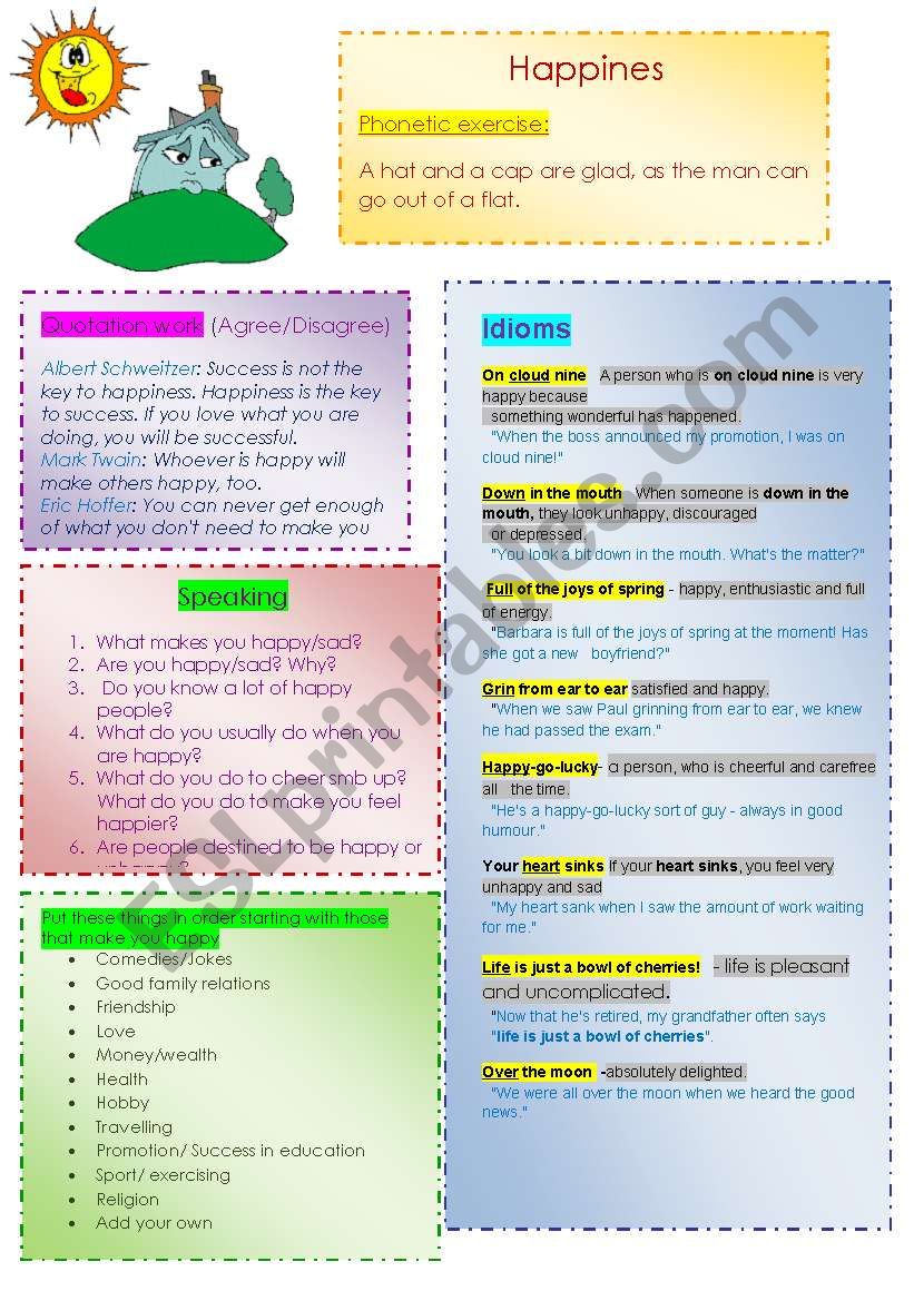 Happiness. Part 1 worksheet