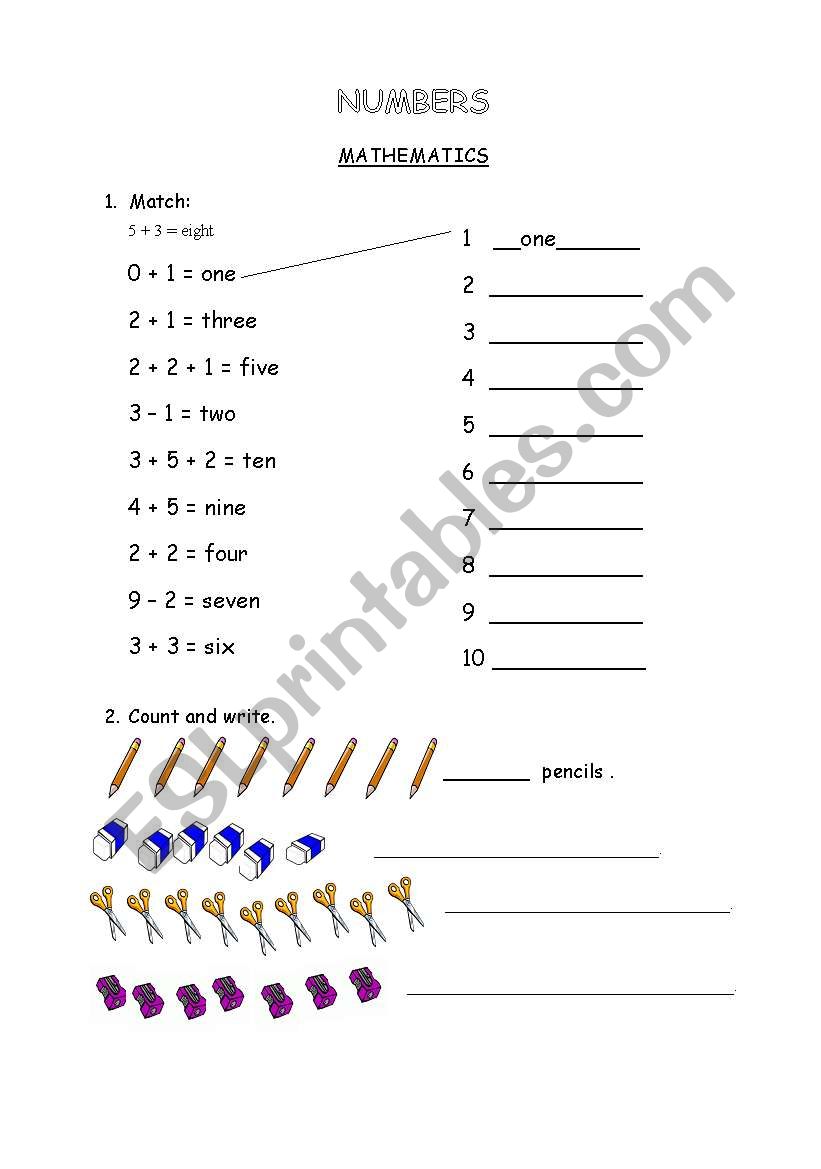 number maths worksheet