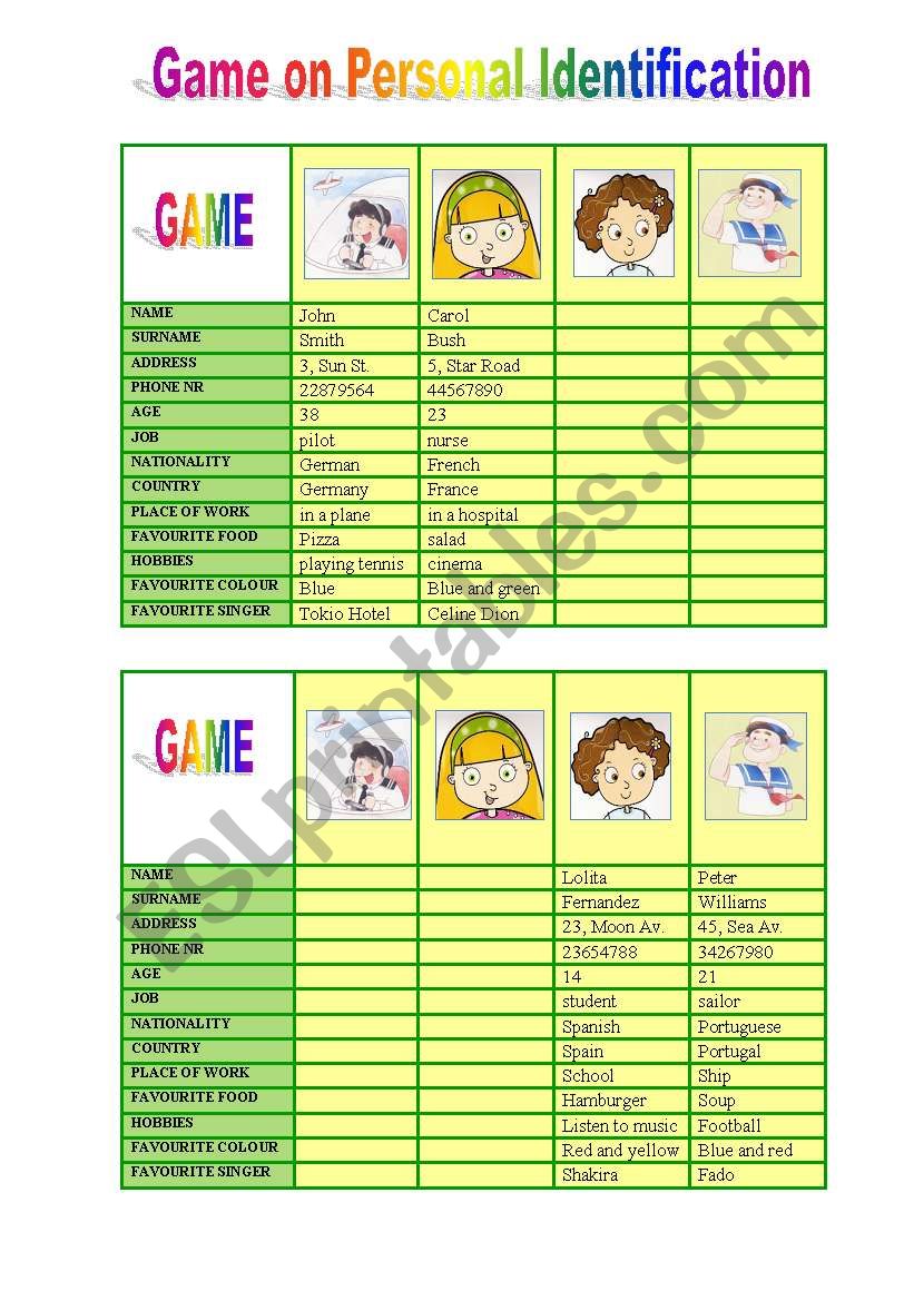 Game on personal identification