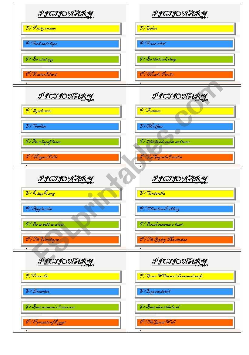 Pictionary worksheet