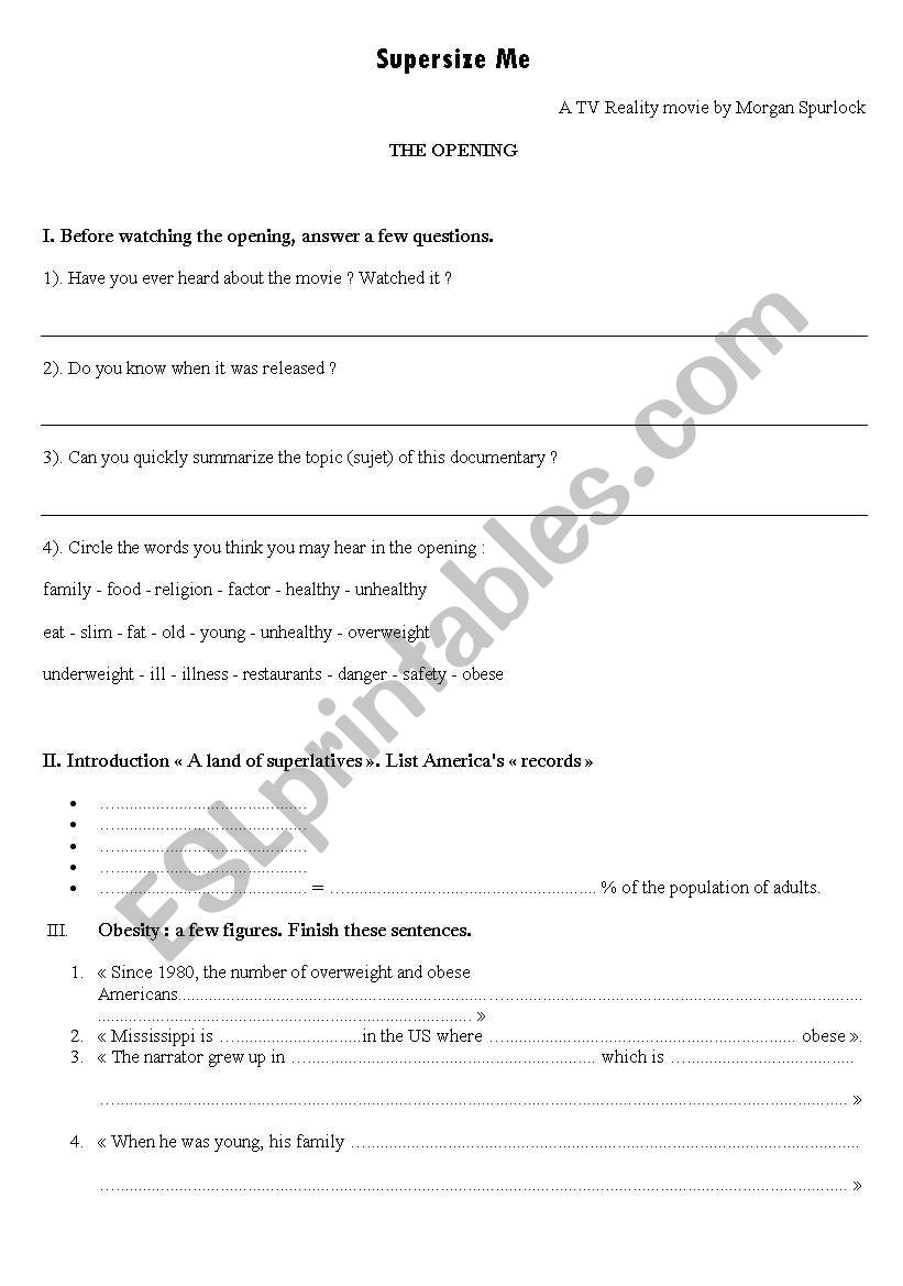 Supersize Me worksheet