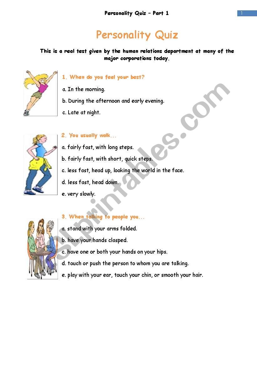 Personality Quiz - Part1 worksheet