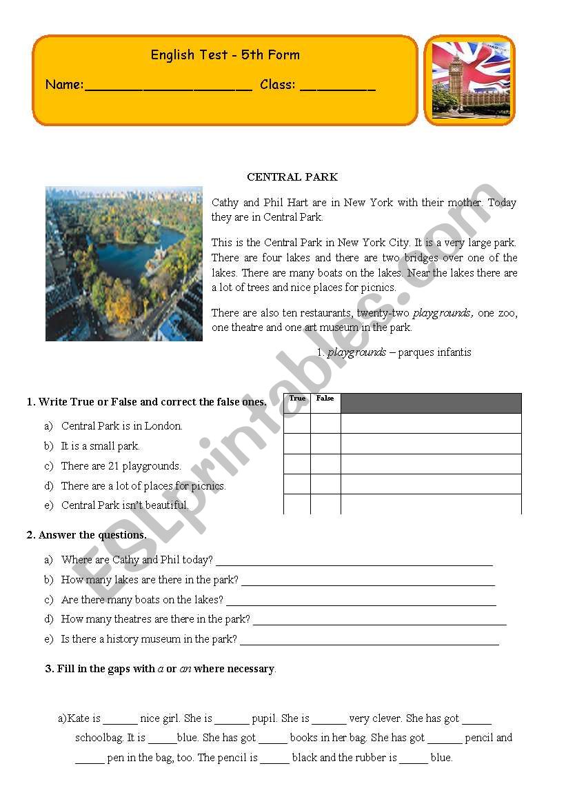 Test 5th form - 3 pages worksheet