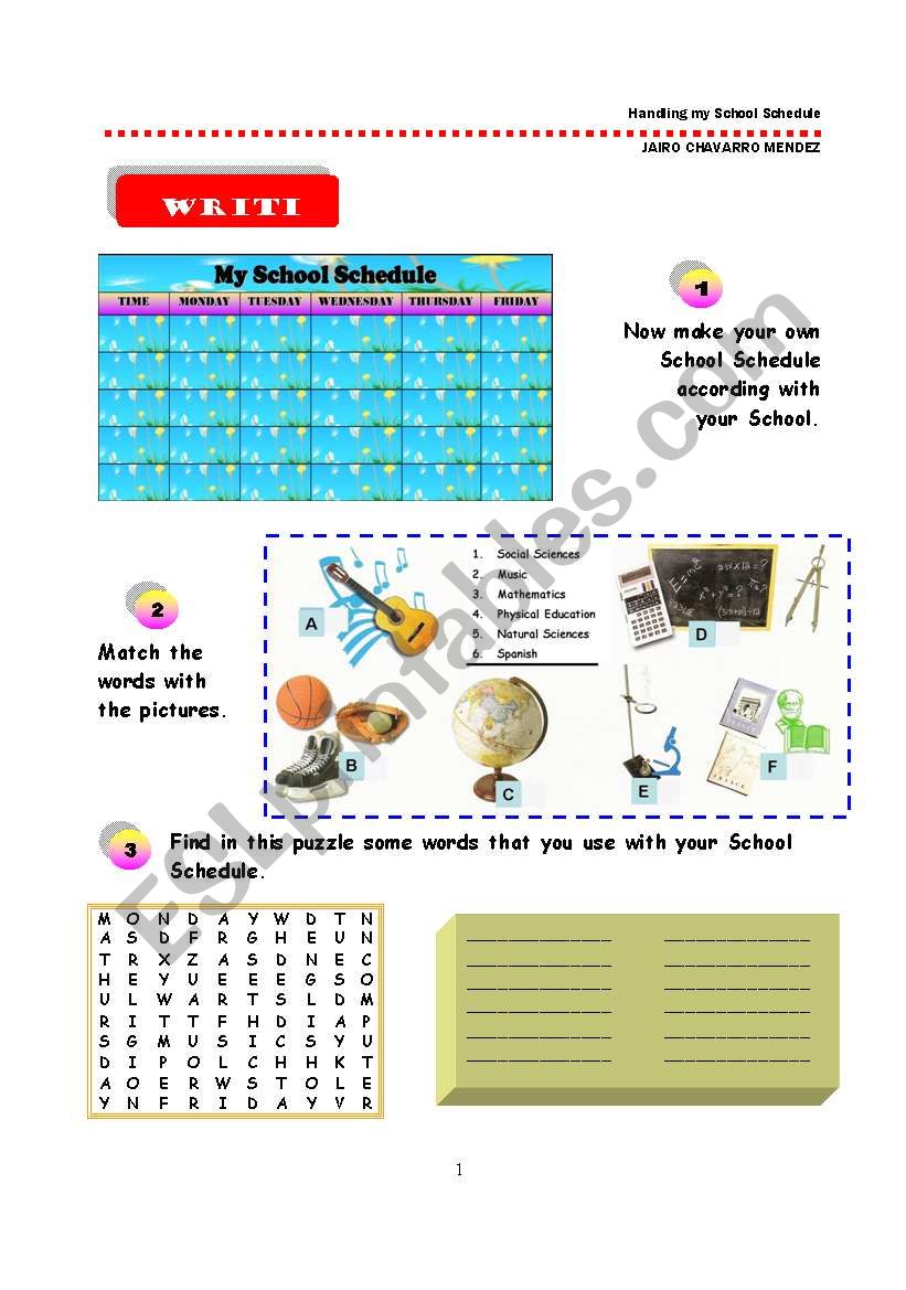 Schedule worksheet