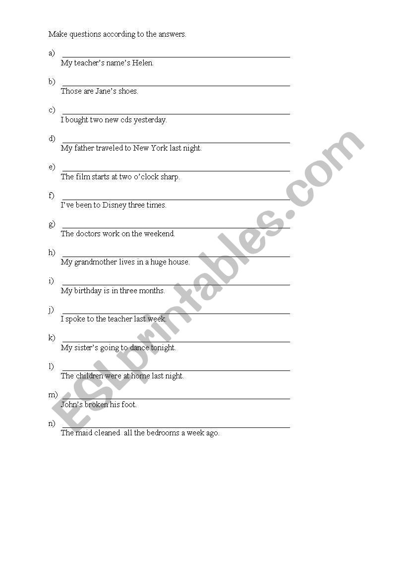 WH questions worksheet