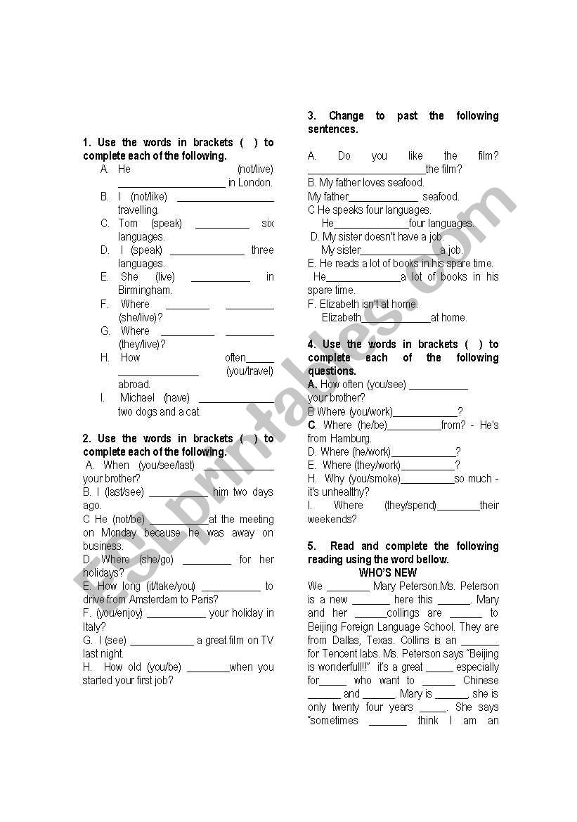 simple tenses worksheet