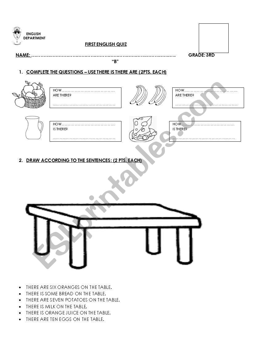 QUIZ FOR 3RD OF PRIMARY worksheet