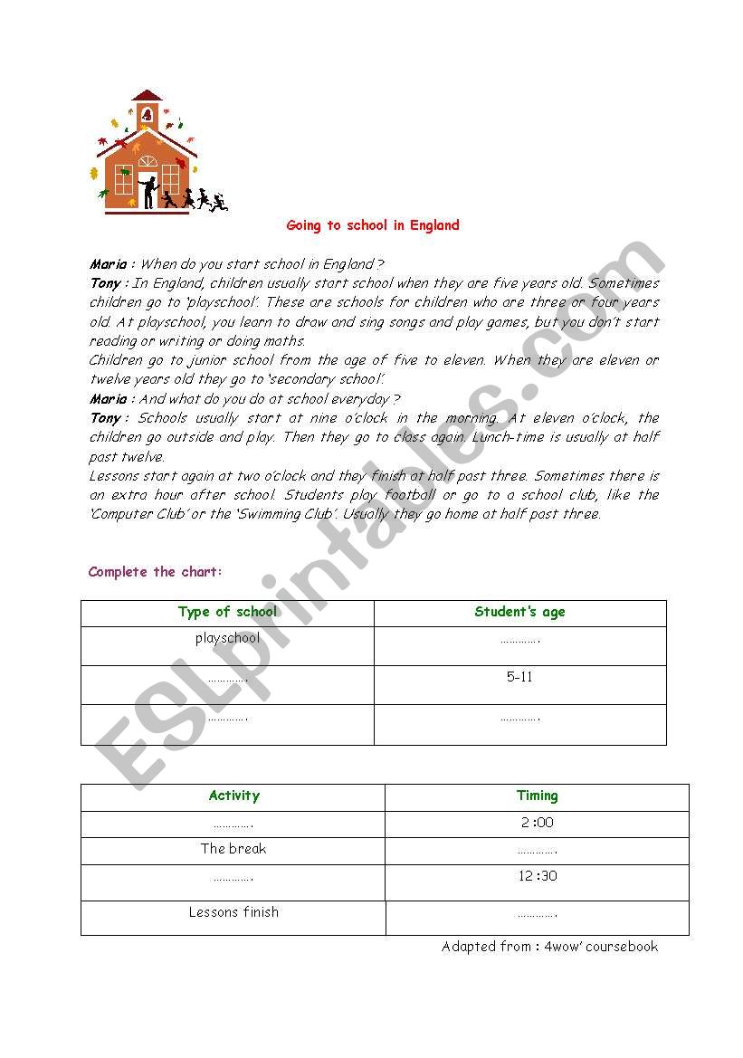 going to school in england worksheet