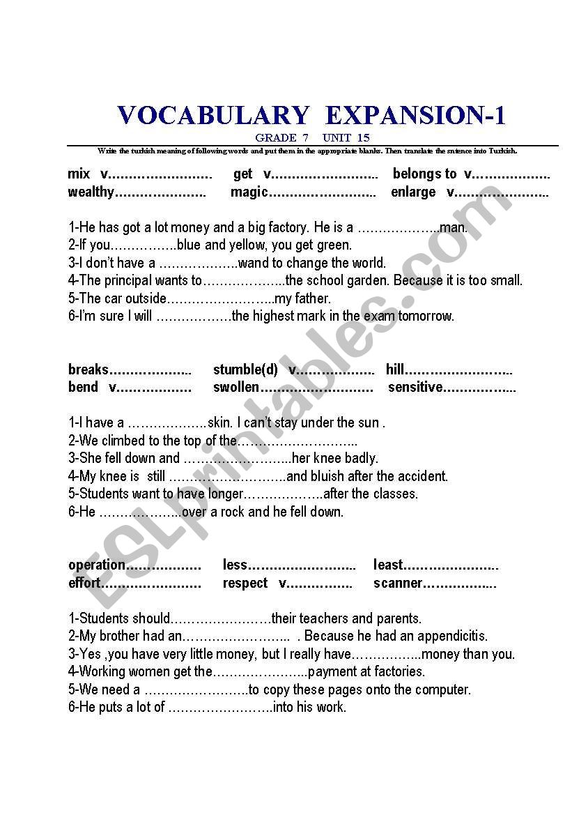 general vocabulary worksheet