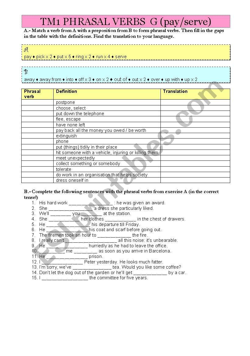 1bat Phrasal Verbs G worksheet