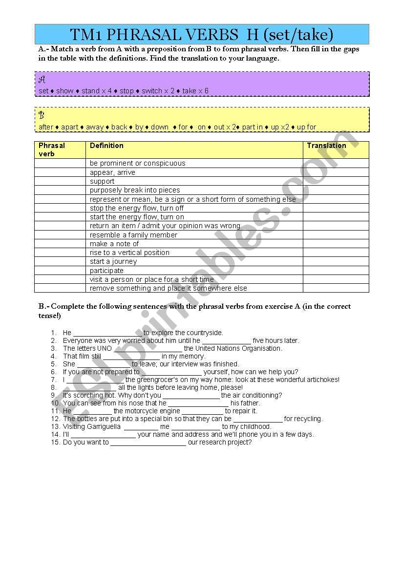 1bat Phrasal Verbs H worksheet