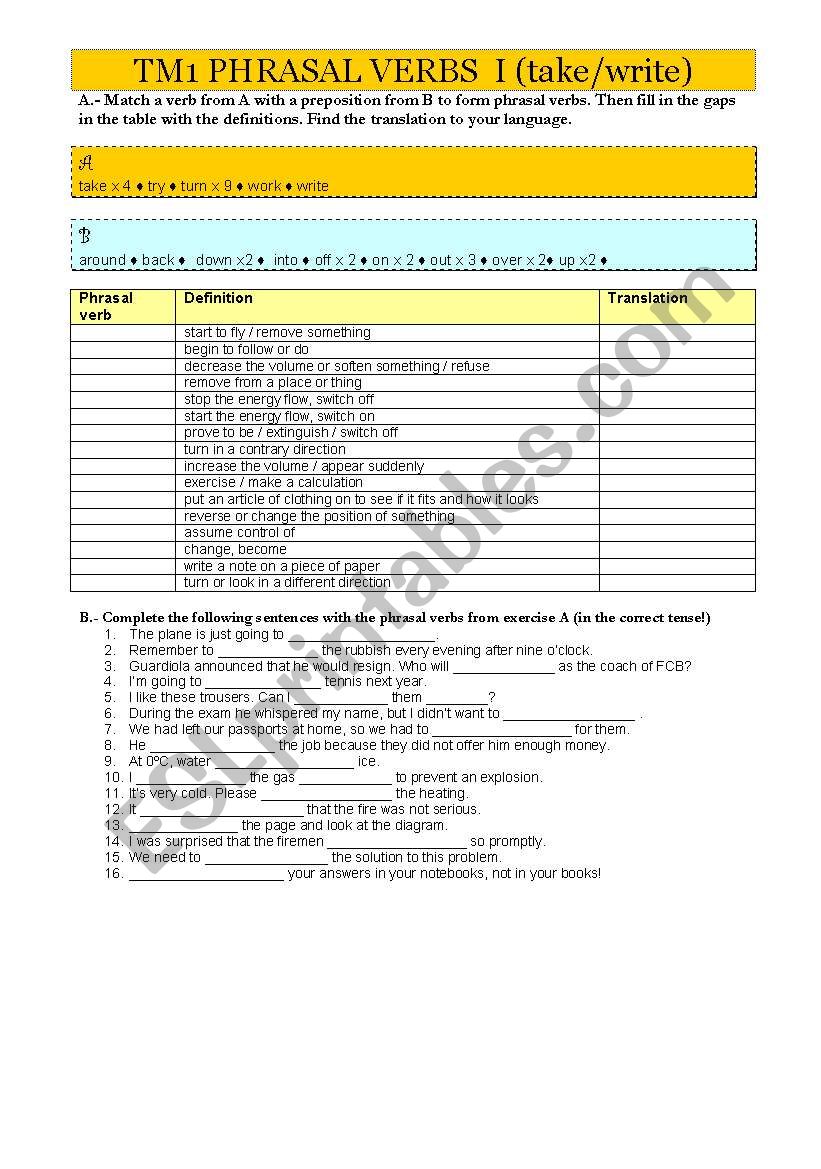 1 bat Phrasal Verbs I worksheet