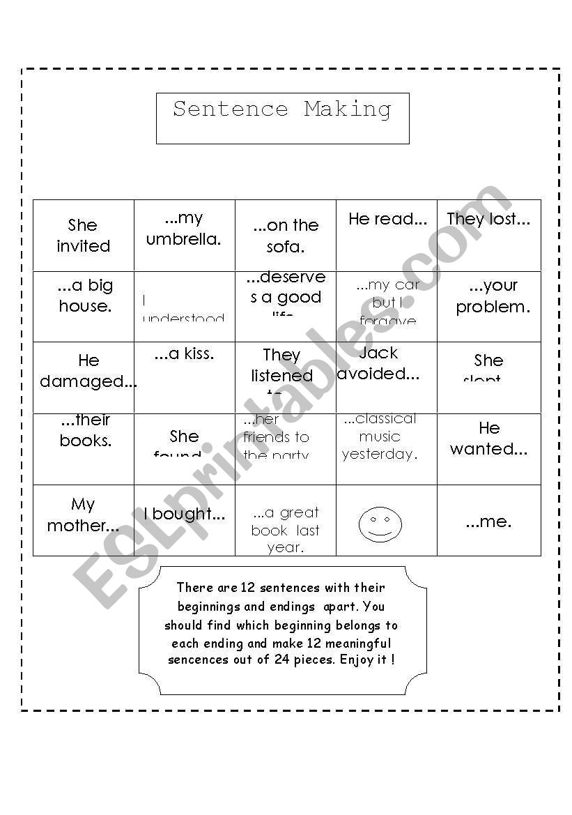 Sentence making worksheet