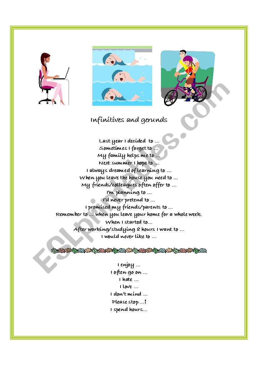 Infinitives and gerunds worksheet