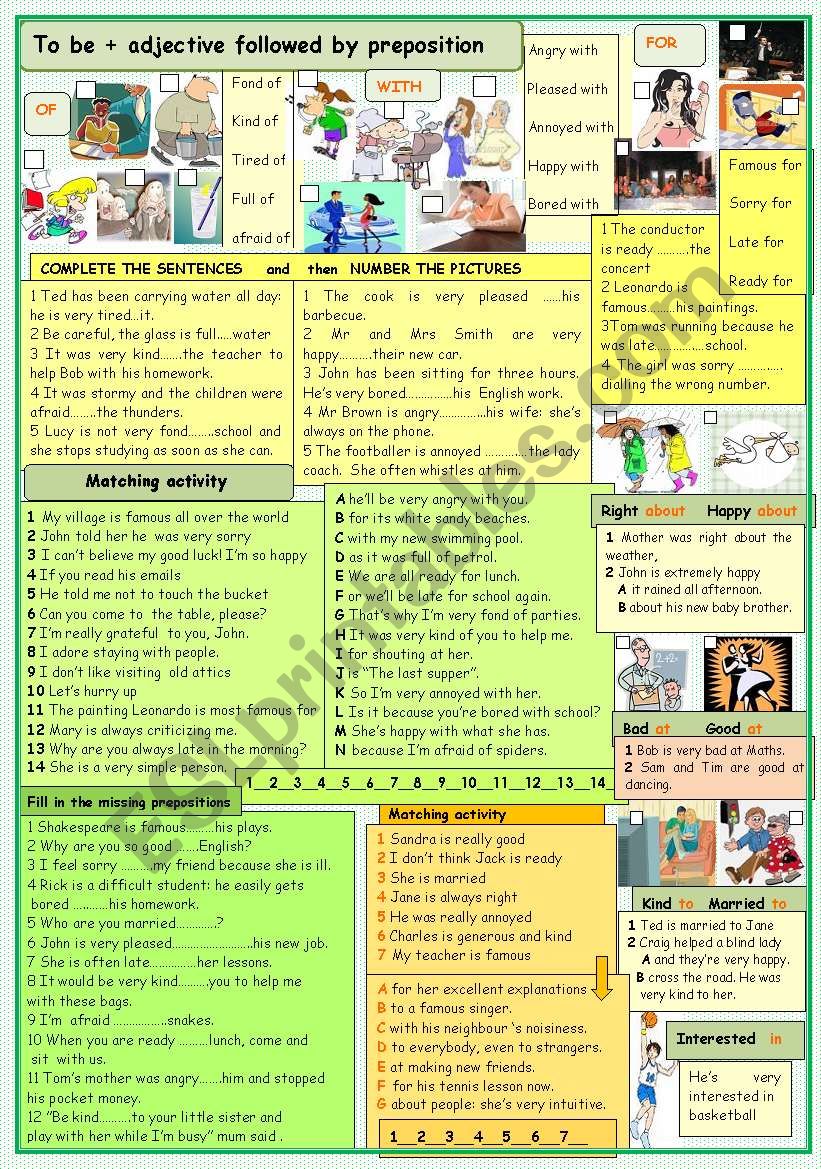 to be+adjective+preposition worksheet
