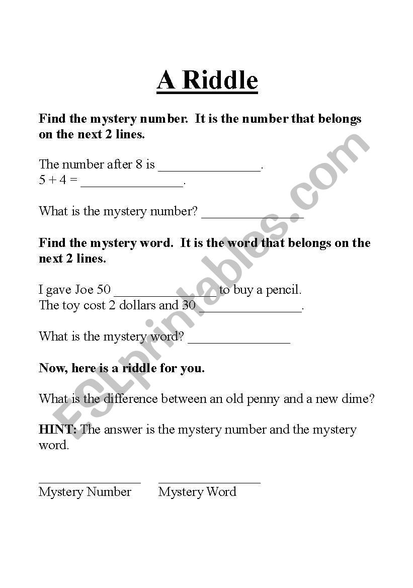 A Riddle worksheet