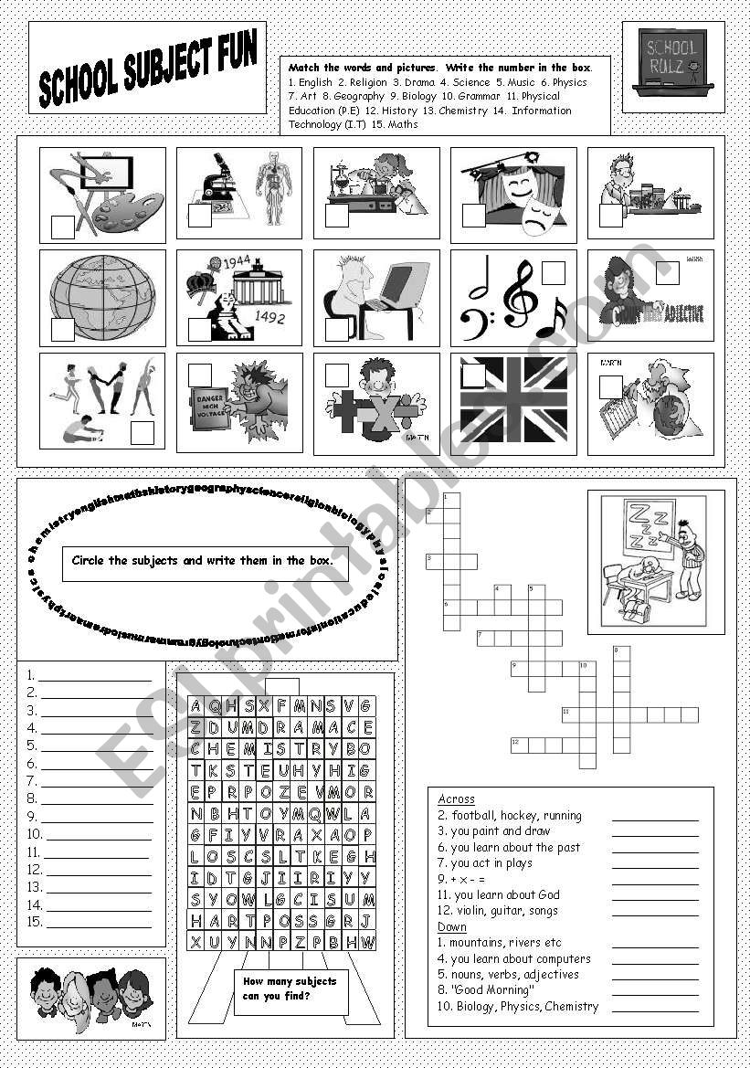 School Subject Fun worksheet