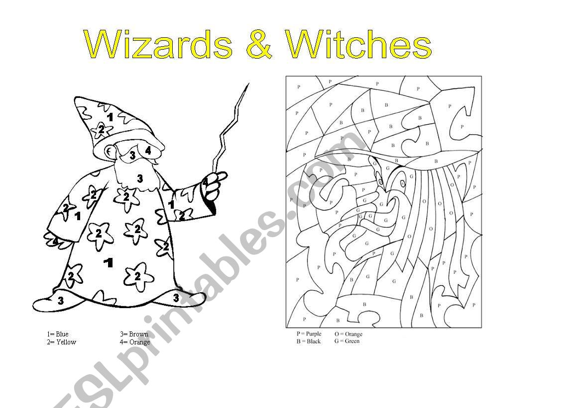 Wizards & Witches color code worksheet