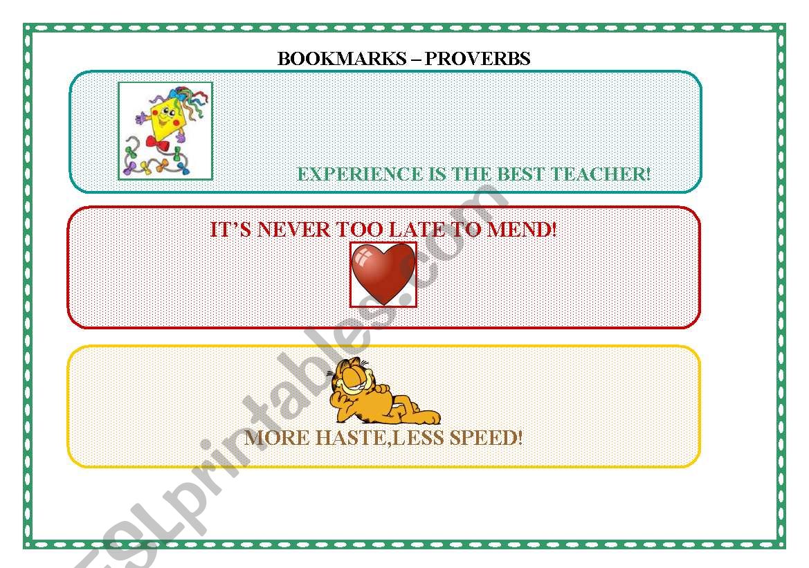 BOOKMARKS- PROVERBS worksheet