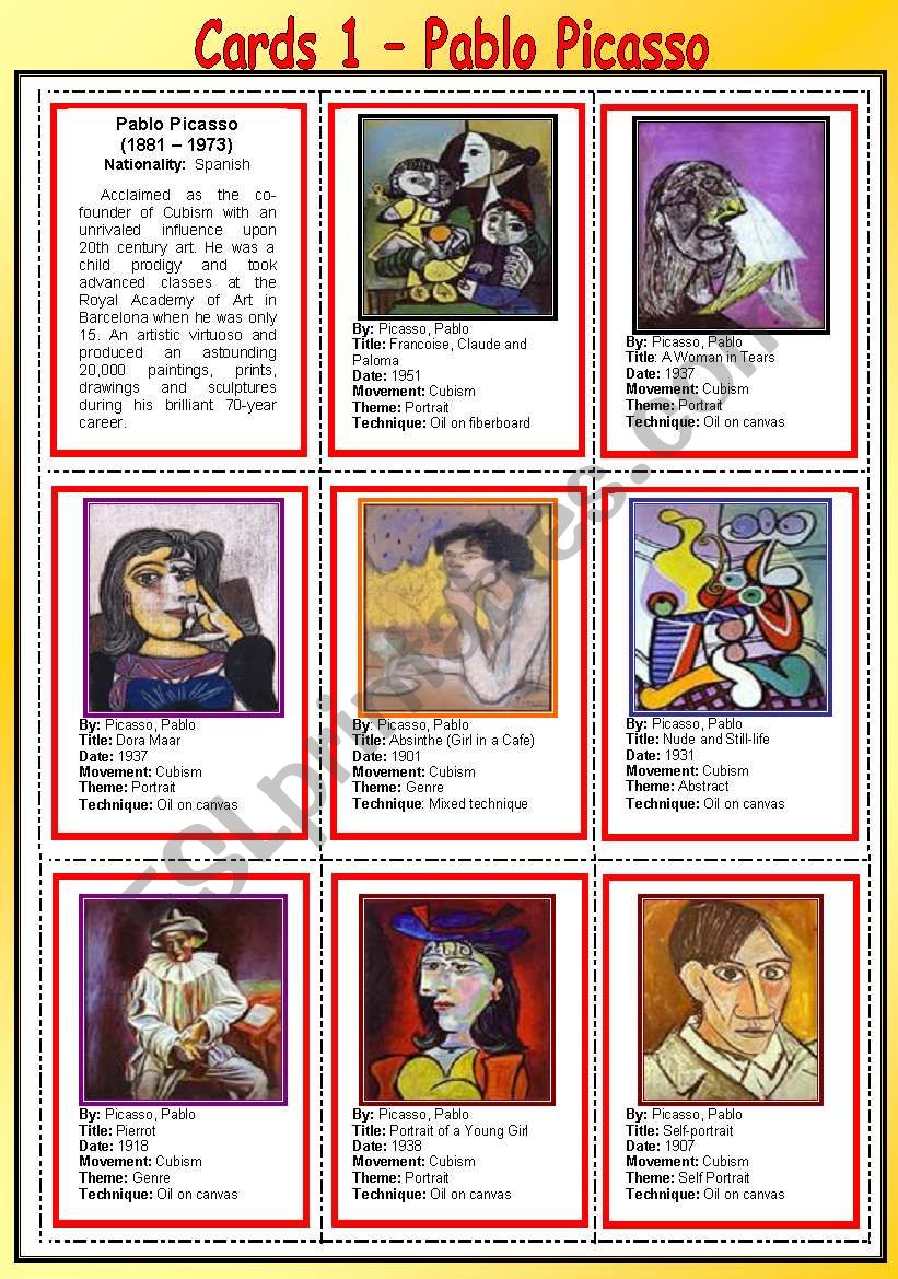 Cards 1 - Pablo Picasso worksheet