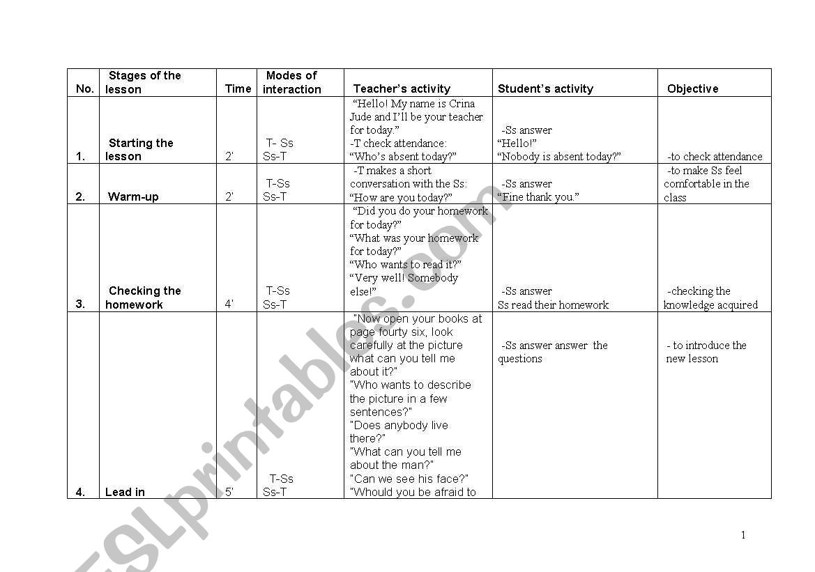 lesson plan reading worksheet