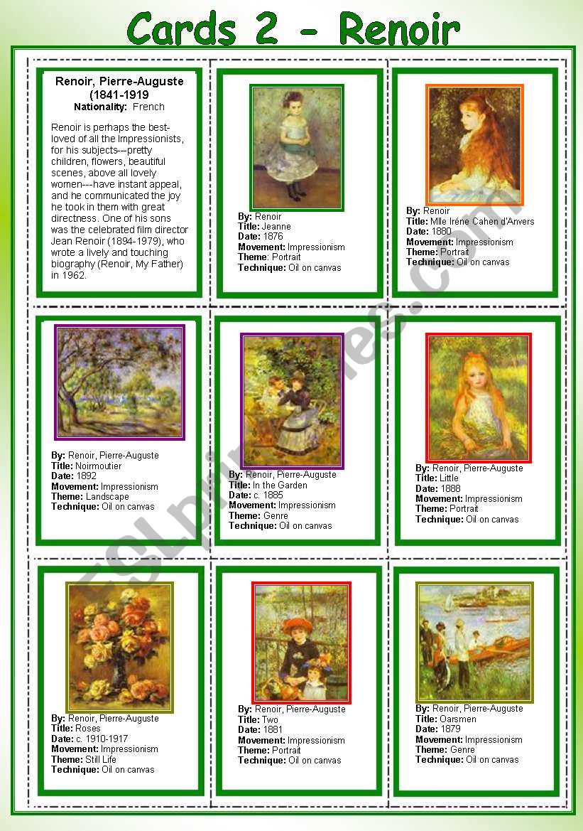 Cards 2 - Renoir (part 1) worksheet
