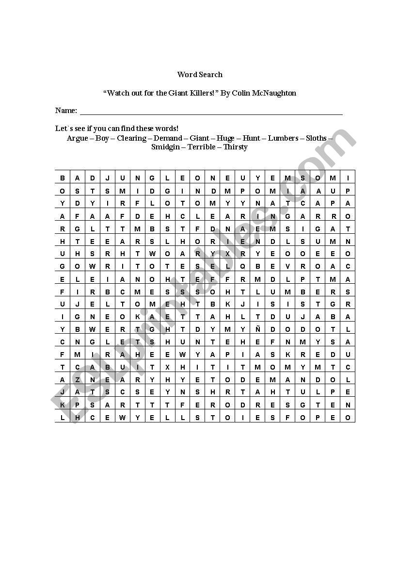 Vocabulary Word Search worksheet