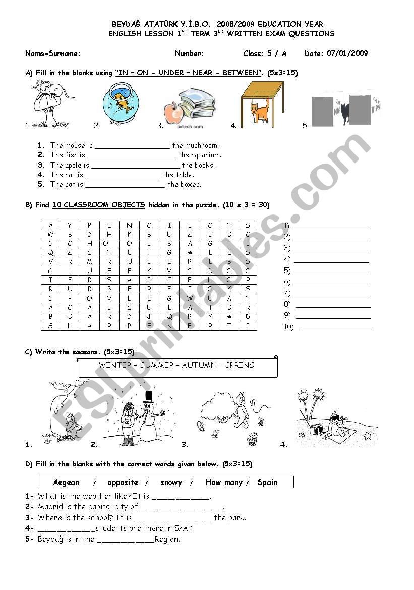 ELEMENTARY QUIZ worksheet