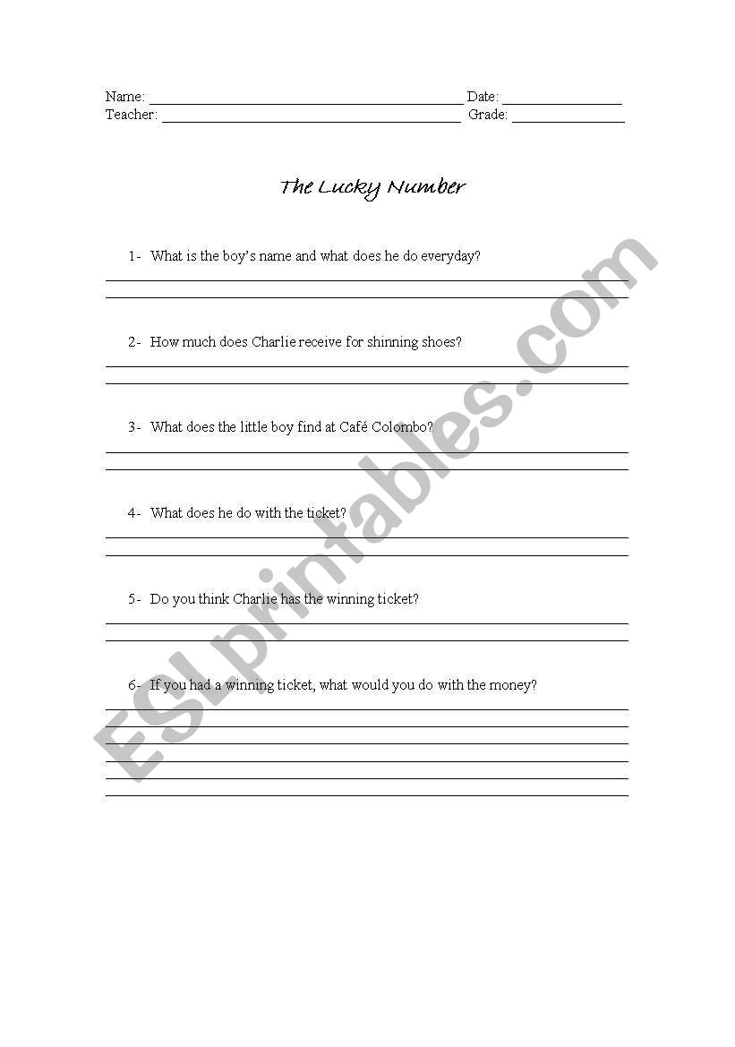 The Lucky Number Test worksheet
