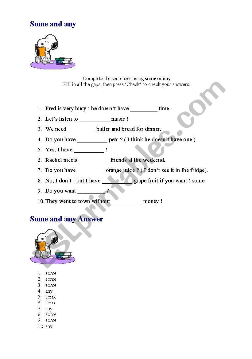 Some and any worksheet