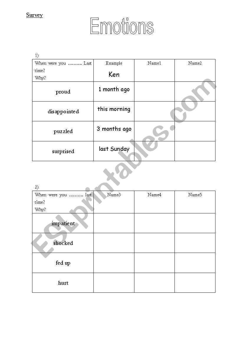 Emotions - survey worksheet