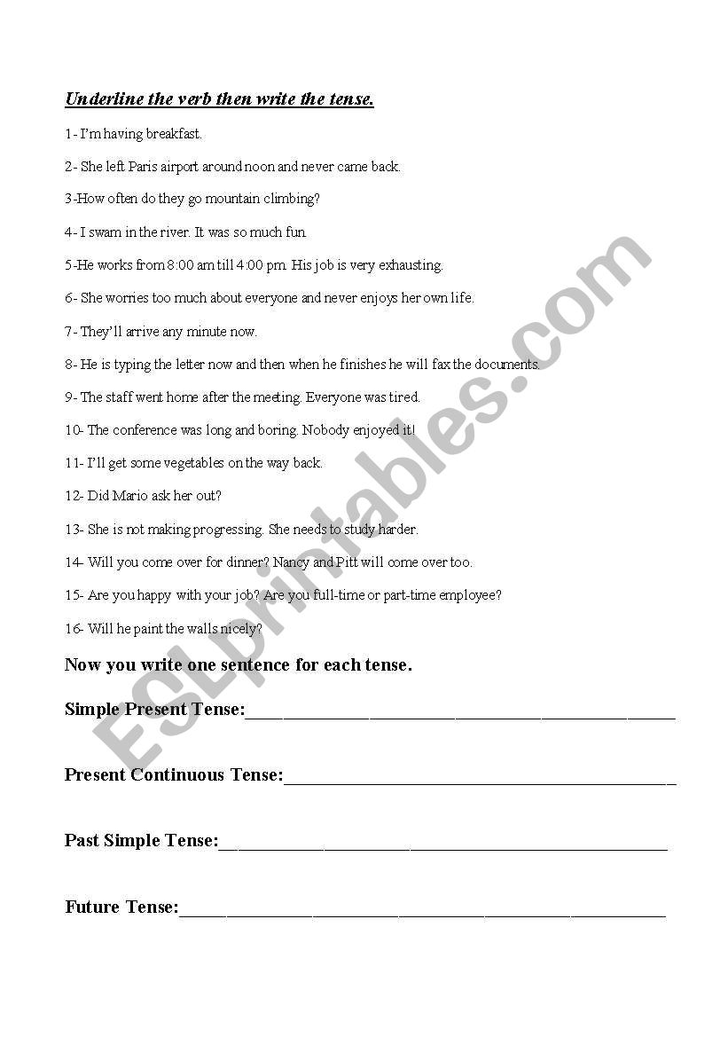 Verb Tense Review worksheet