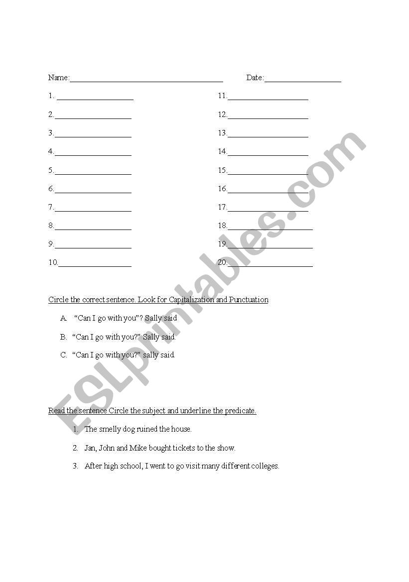 esl test worksheet