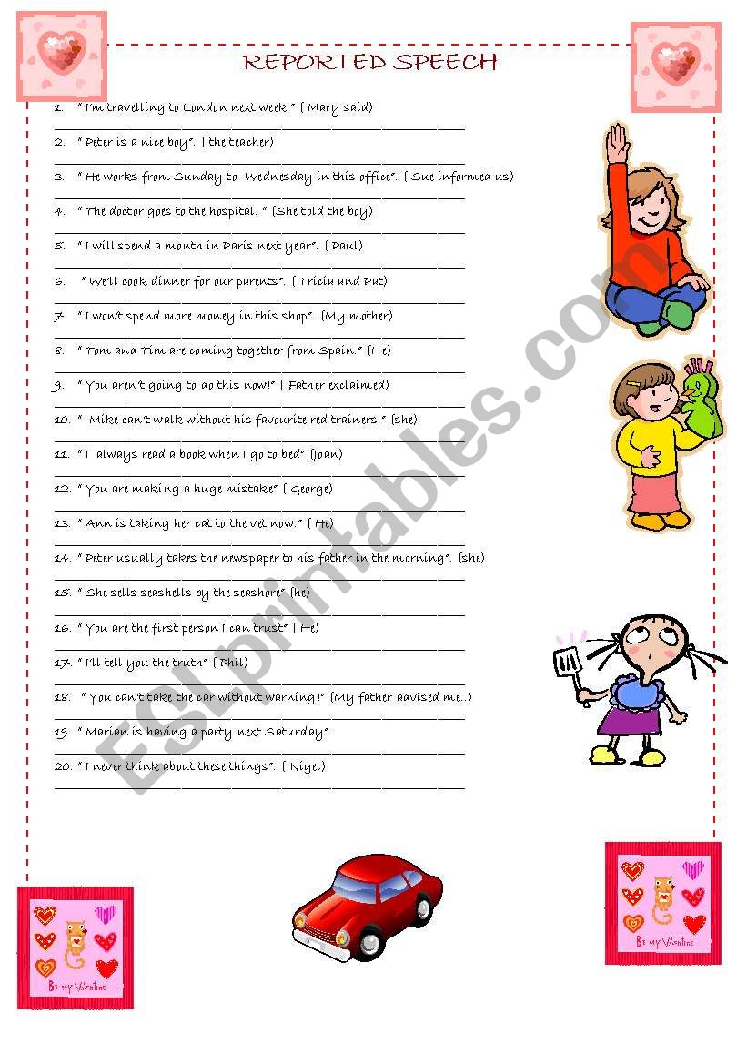 reported speech worksheet