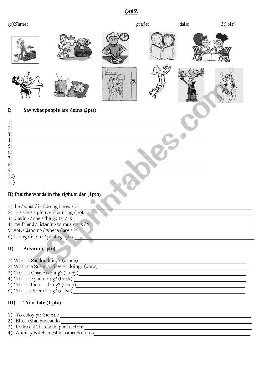 present continuous test worksheet