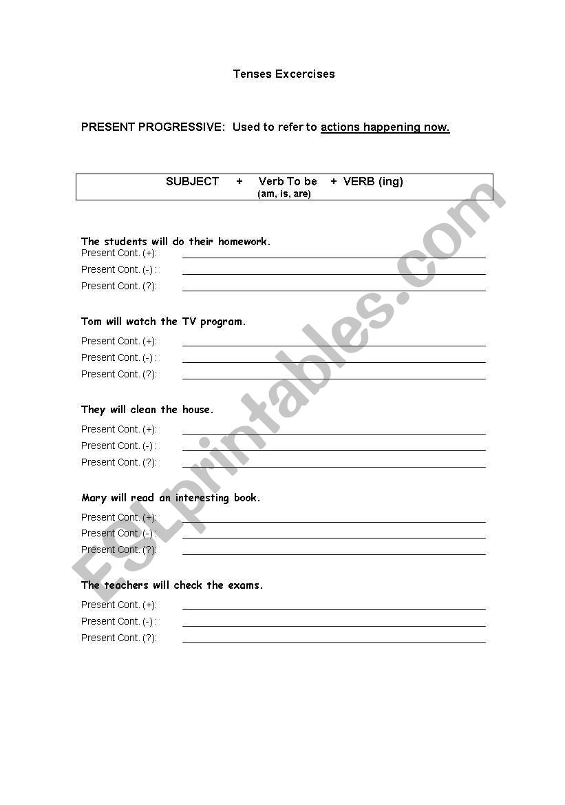 Tenses Excercises worksheet