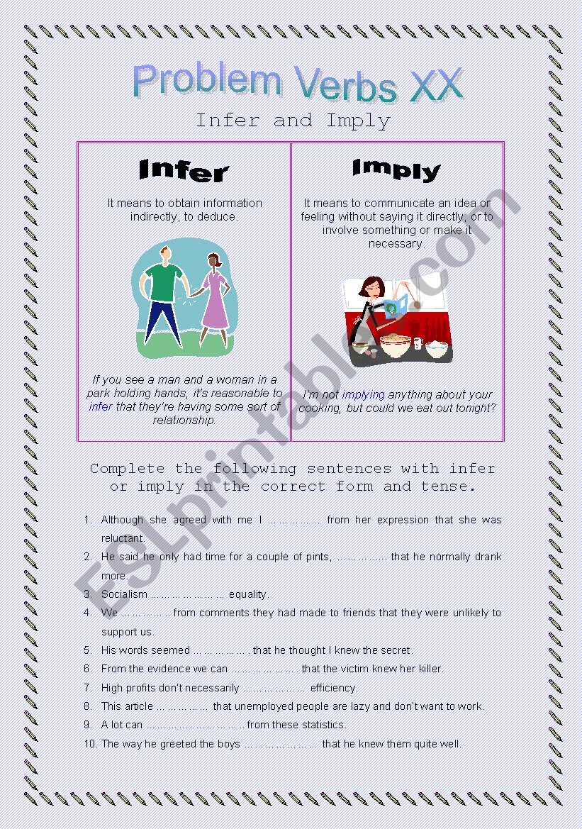 Problem Verbs XX -  Infer and Imply - Theory and Practice with key