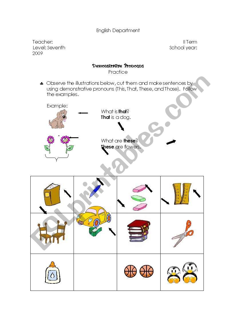 Demonstrative Pronouns worksheet