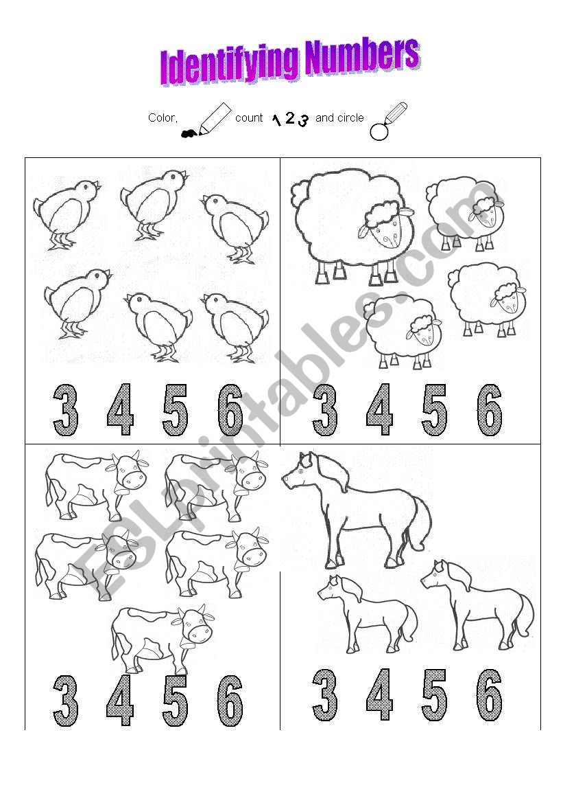 Numbers and Farm Animals worksheet