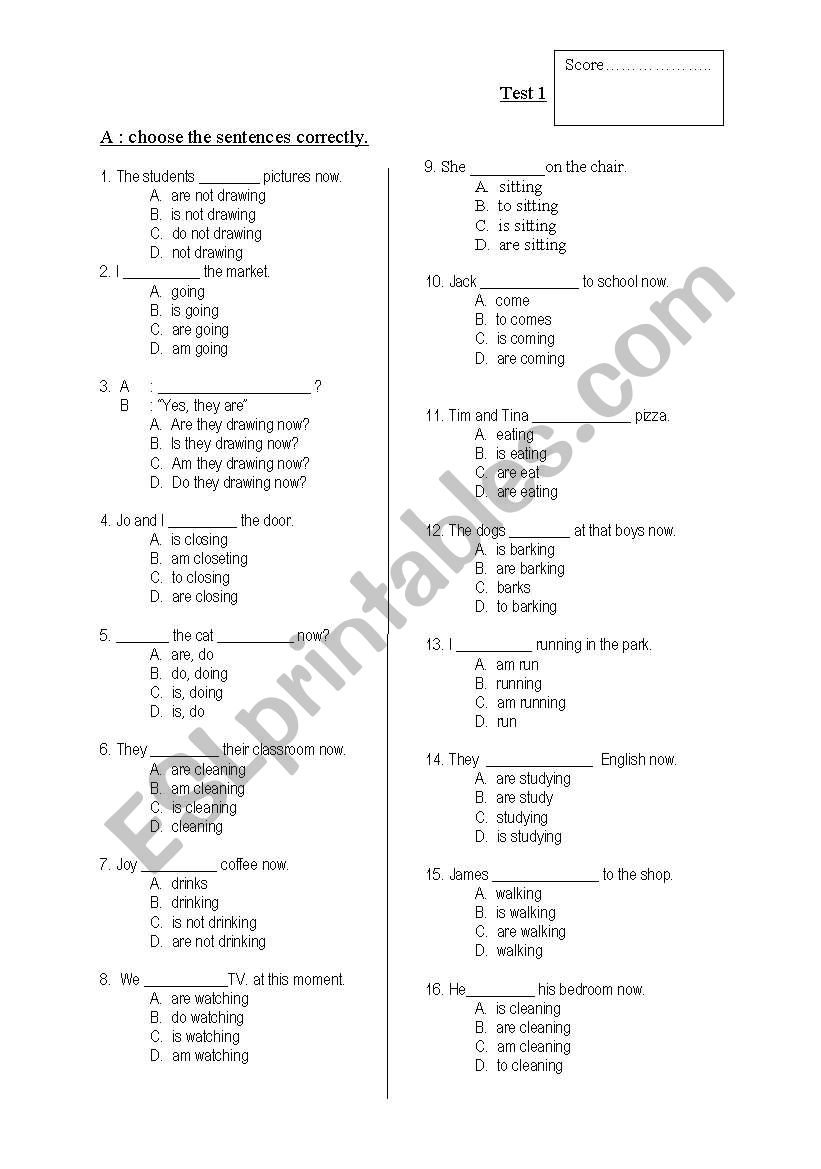 present continuous tense worksheet