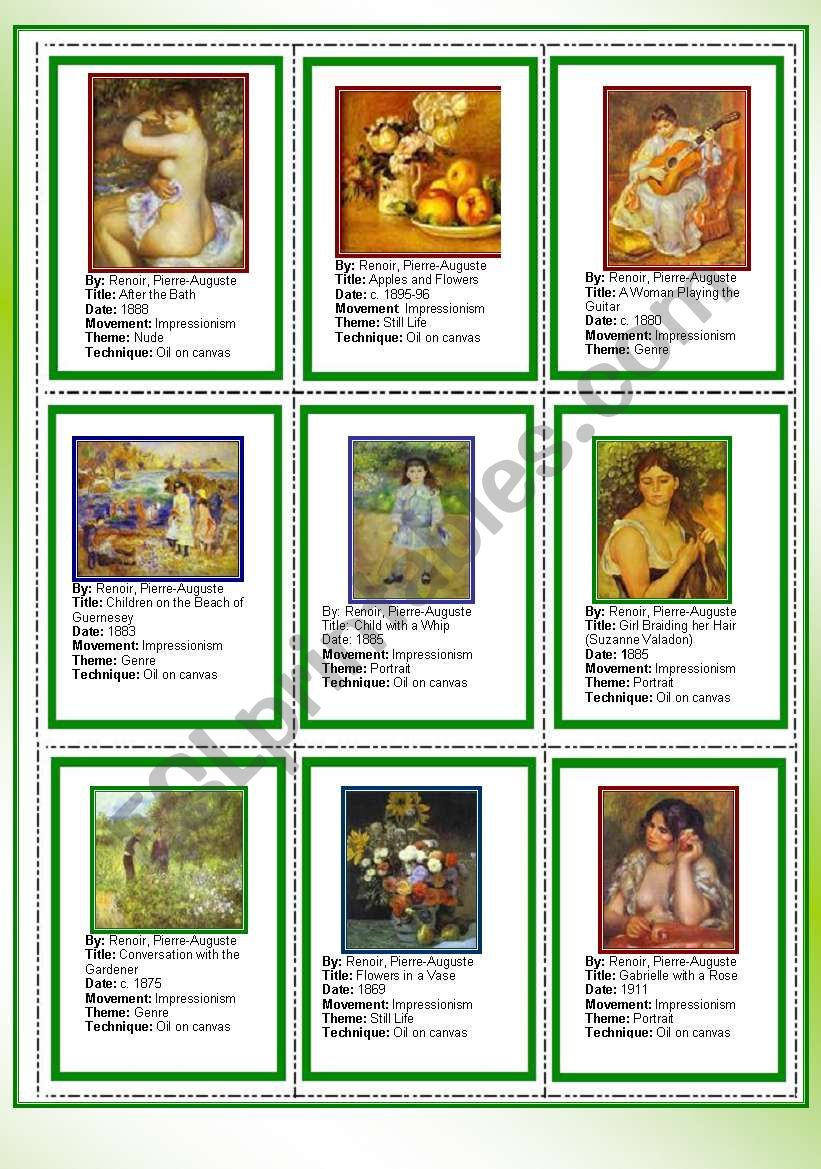 Cards 2 - Renoir (part 3) worksheet