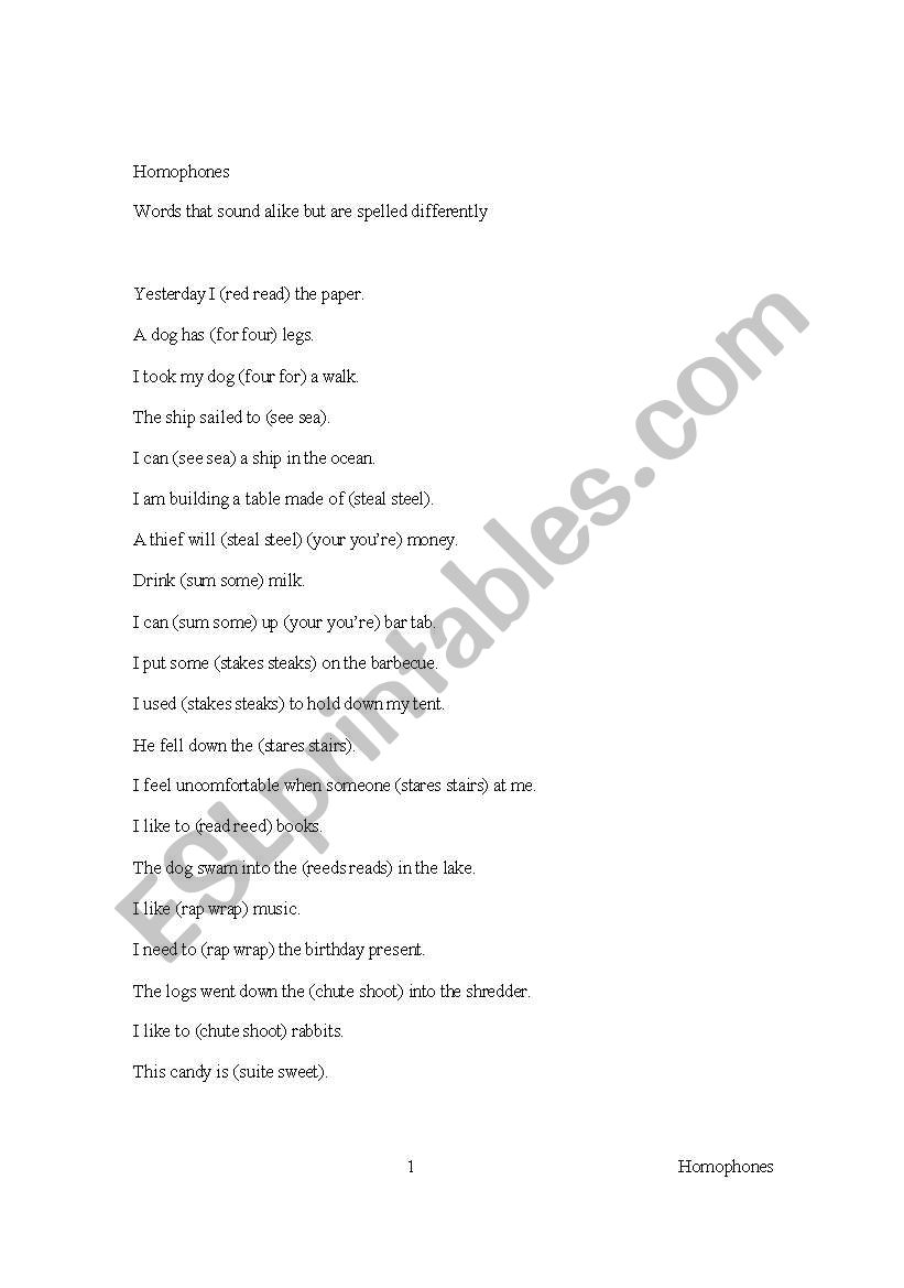 Homophones worksheet worksheet