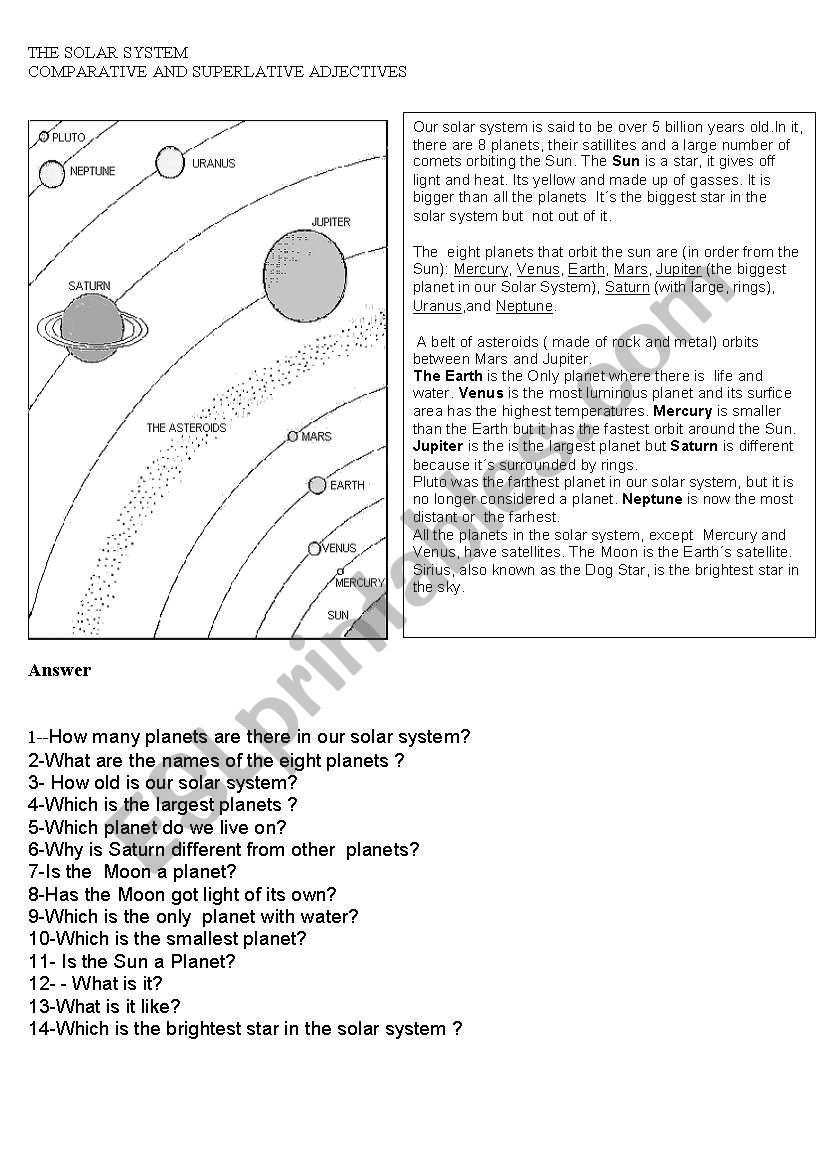 the solar system worksheet