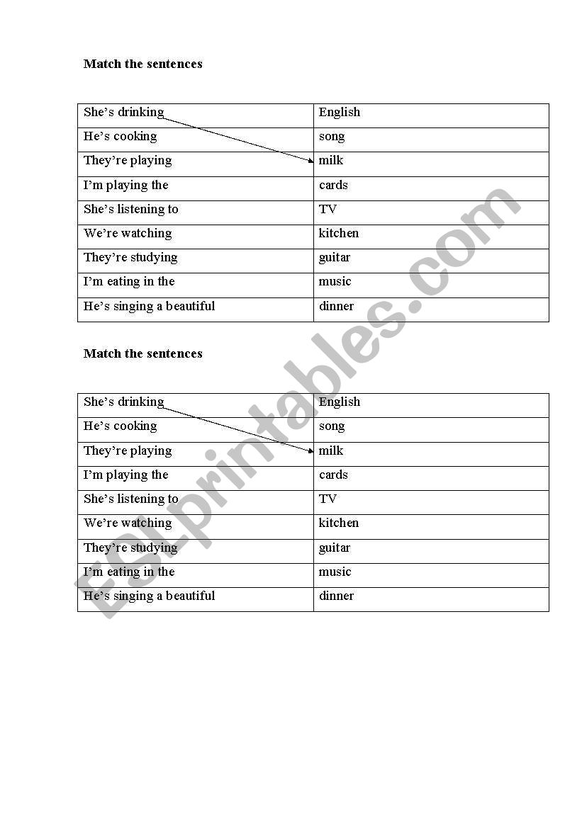 Matching exercise worksheet