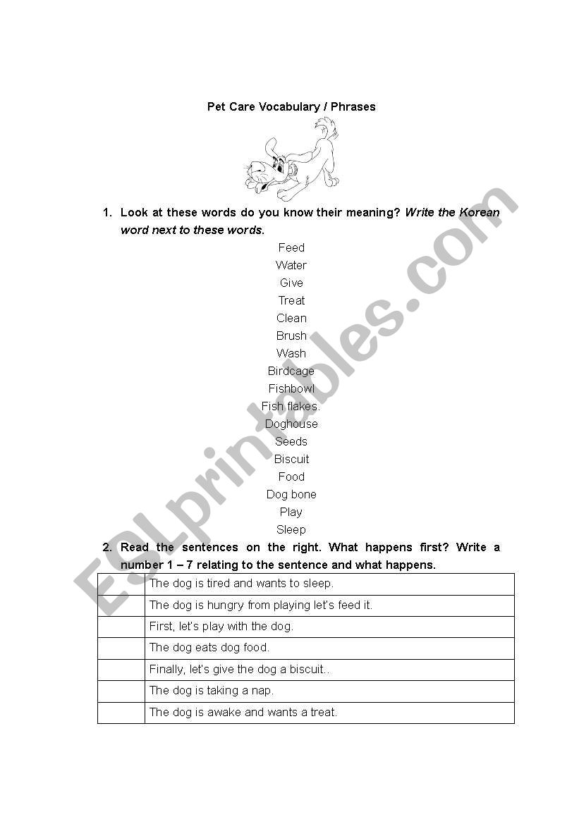 Pet Care worksheet worksheet