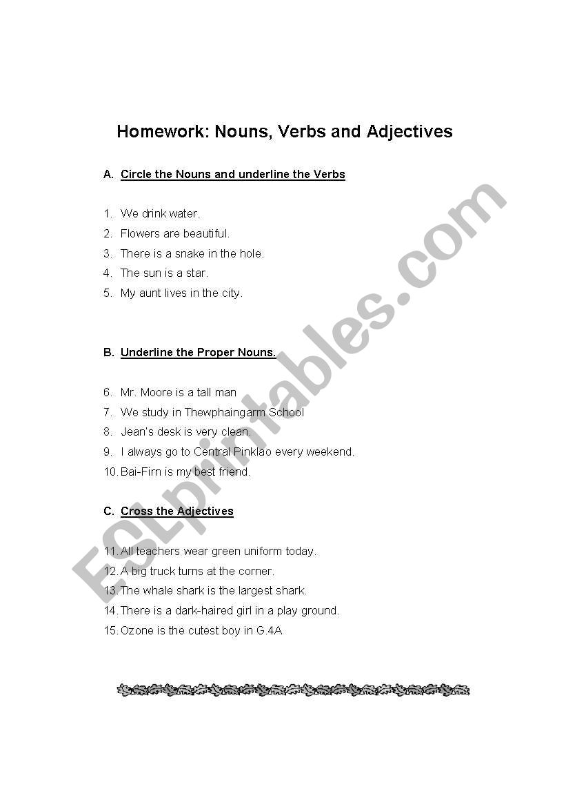 Noun and Adjective Exercise worksheet